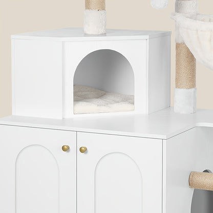 Luxury Multi-Level Cat Condo & Tower with Litter Box Cabinet Storage