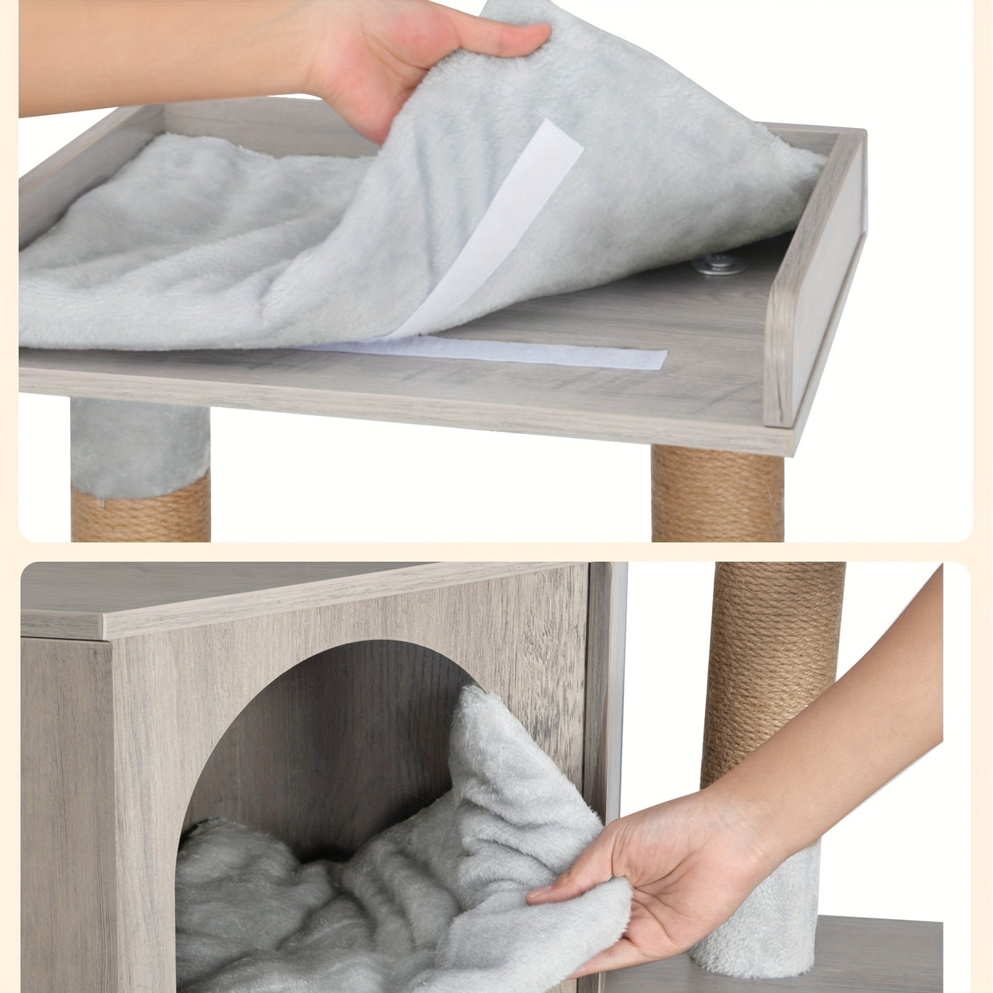 Luxury Multi-Level Cat Condo & Tower with Litter Box Cabinet Storage